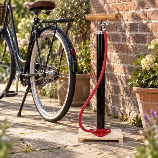 Fietspomp Holland - Houten Handvat en Voetplank - 60 cm - 3 Bar - Dunlop — afbeelding 5