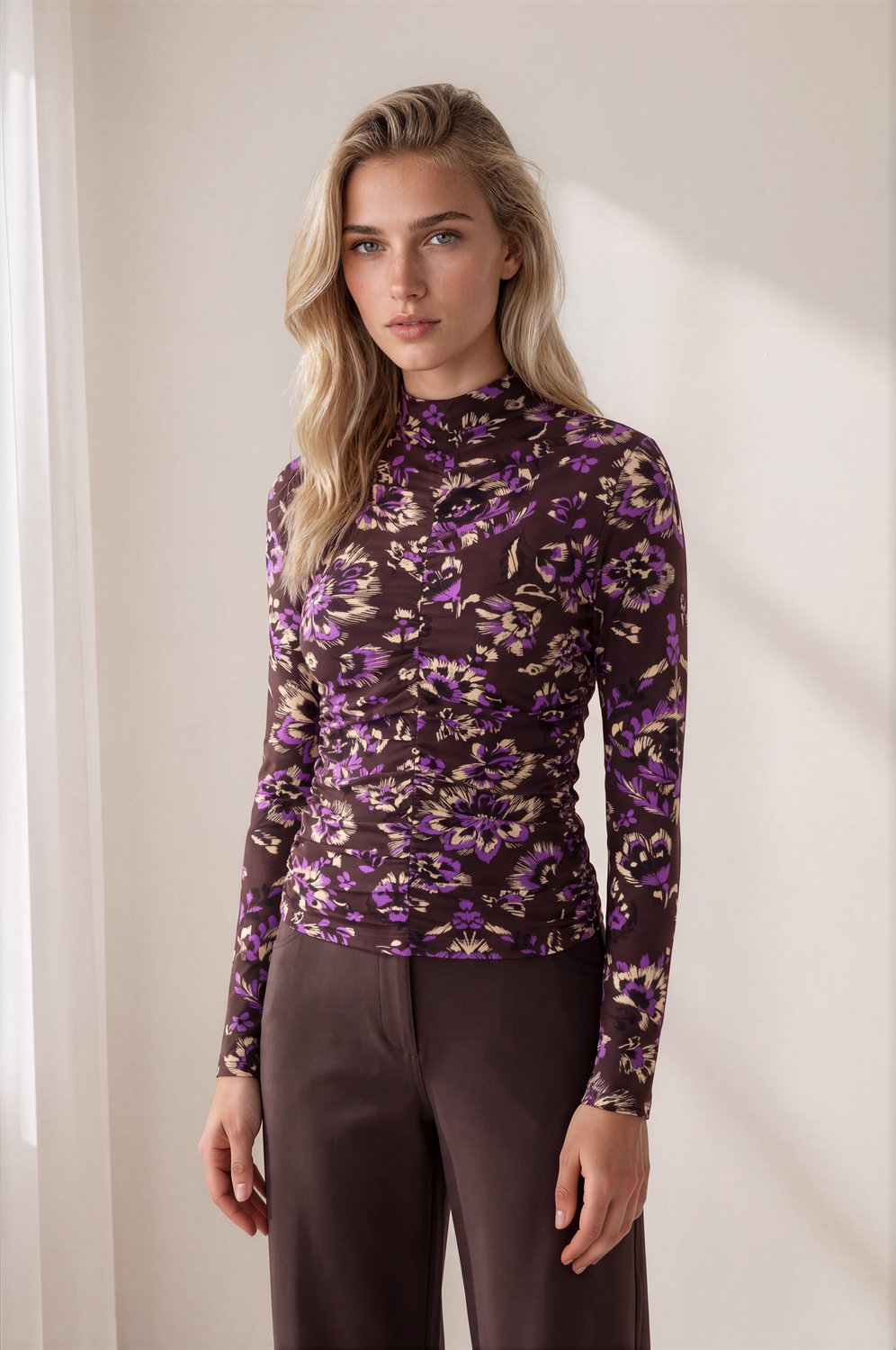 MI PIACE - Top Wrinckle Light Ornamental Flowers Print 202895 Winter Purple - Maat : XS