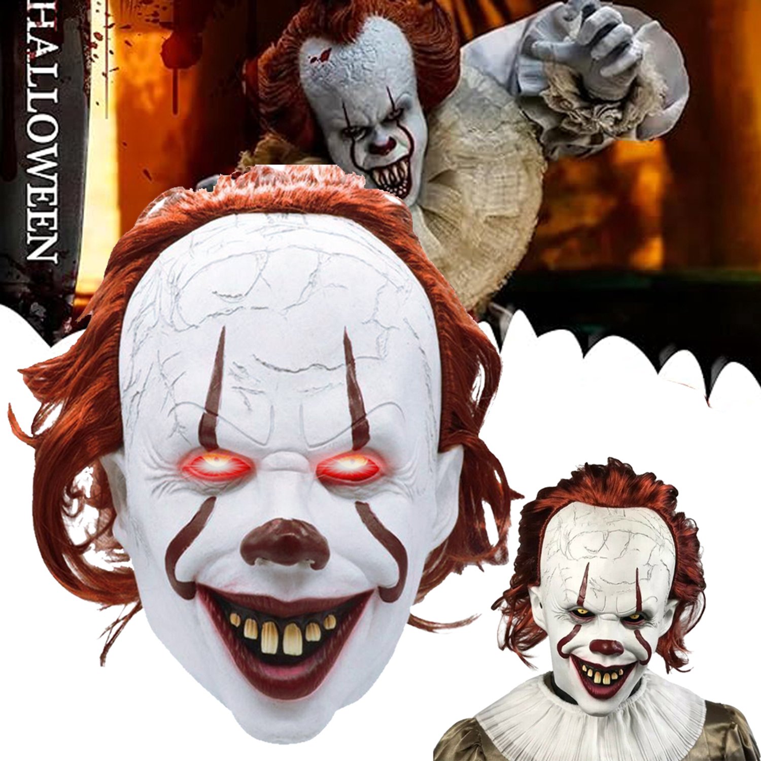 Horrorclownmasker - Halloween Enge Joker-Masker - Cosplaykostuum Clownmasker - Rekwisieten Koningsmasker - Met Lichte Ogen