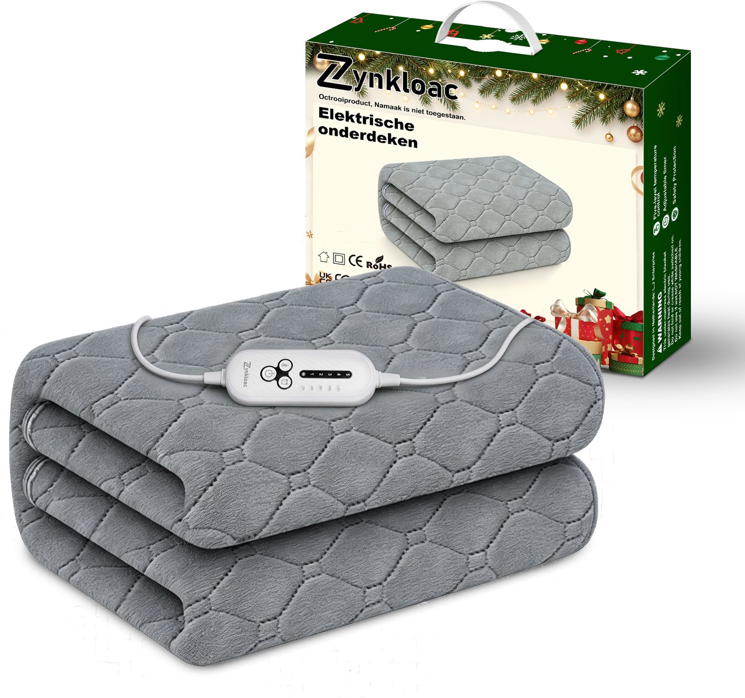 Zynkloac Elektrische onderdeken - Elektrische deken 180x90CM 1 Persoons- 5 Warmtestanden - Tijdfunctie-Sinterklaas Cadeau -Extra snel warm - Automatische uitschakeling -Oververhittingsbeveiliging - Niet wasbaar