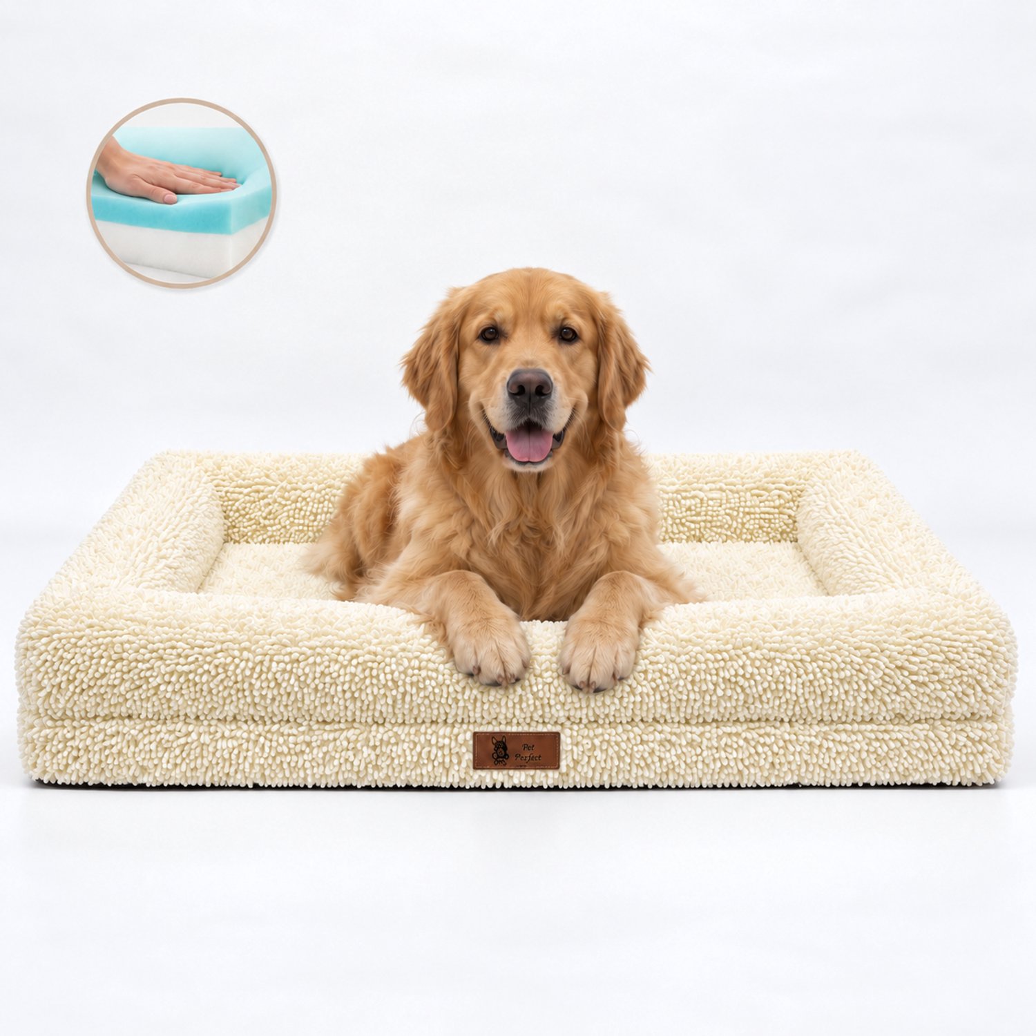Pet Perfect BonoBed Orthopedische Hondenmand - Memory Foam - Wasbaar Hondenbed - Verhoogde Rand - Waterafstotende Binnenhoes - 112x81 cm - XL - Rainy Beige