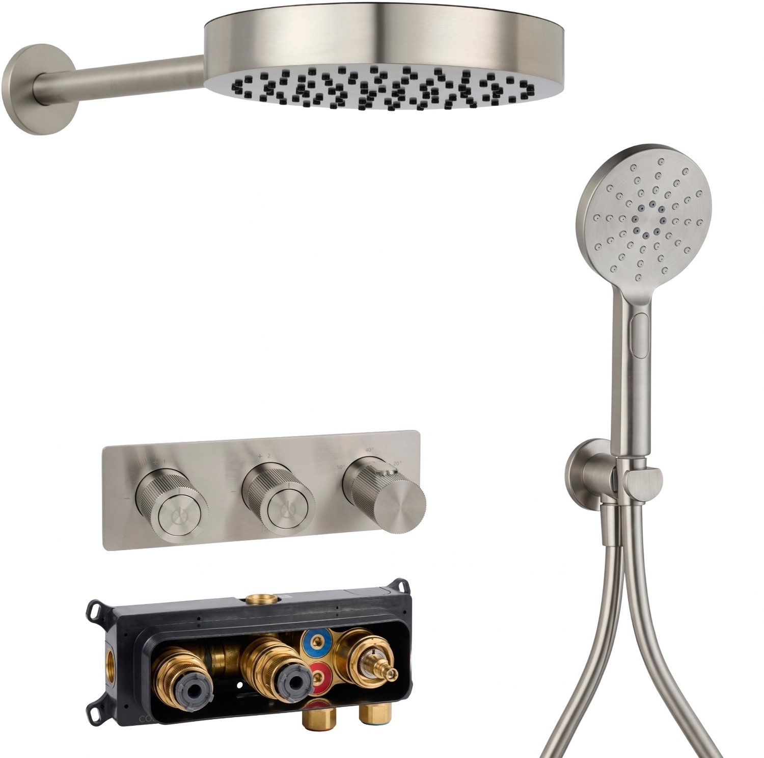 Ben Engraved Line inbouw regendoucheset 3-greeps met 4 straalsoorten RVS-look