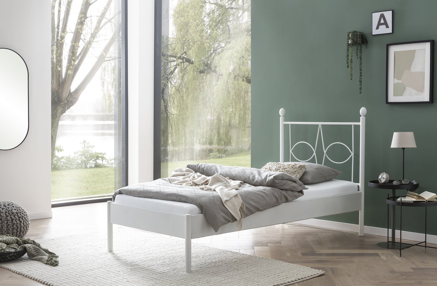 Metalen bed Sun zilver met bodem en matras 90x200