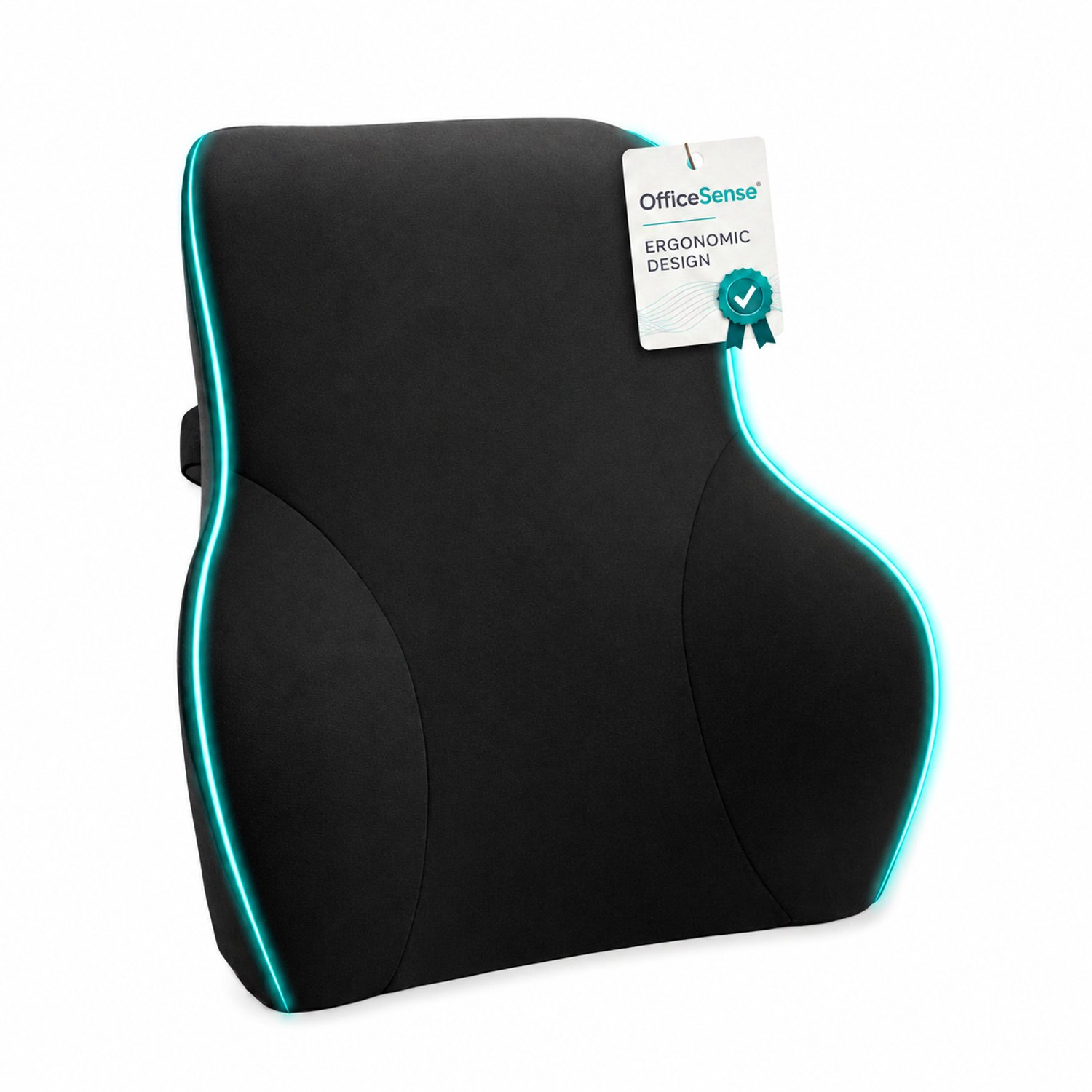 OfficeSense Ergonomisch Rugkussen – Groot Lendekussen – Rugsteun Onderrug voor Bureaustoel, Auto, Bank & Bed – Zwart