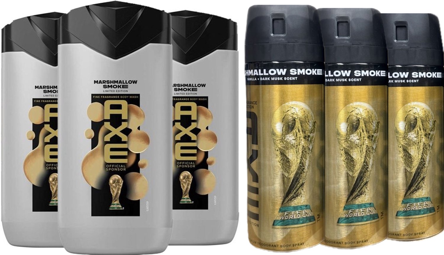 AXE - SET - Marshmallow Smoke - 3x 150 ml Deo Spray & 3x Douchegel 225 ml - Fine Fragrance Collection - Marshmallow Smoke FIFA Limited Edition