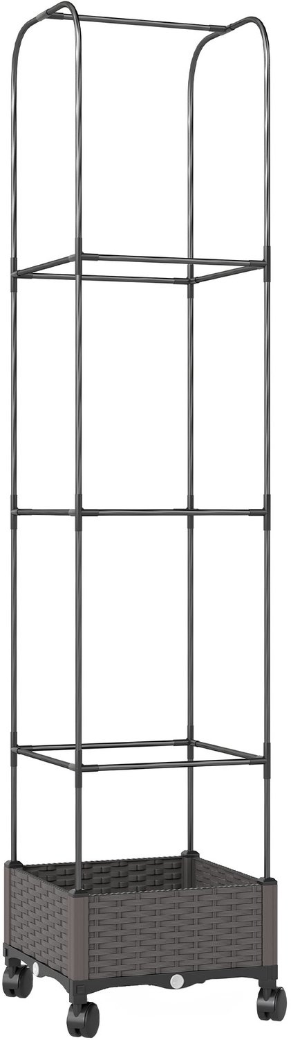 Sunona Verhoogde plantenbak met klimrek - Mobiele bloembak met wielen - 40 x 40 x 185 cm - Zwart