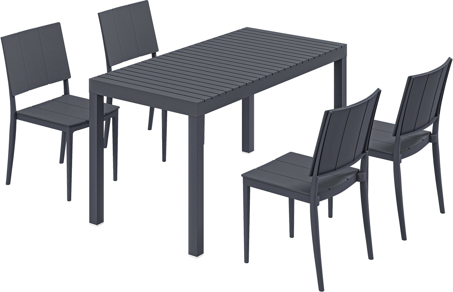 Sunona 5-delige tuinset met tafel en 4 stapelbare stoelen - Lamellendesign - 141,5 x 70,5 x 74,5 cm - Donkergrijs