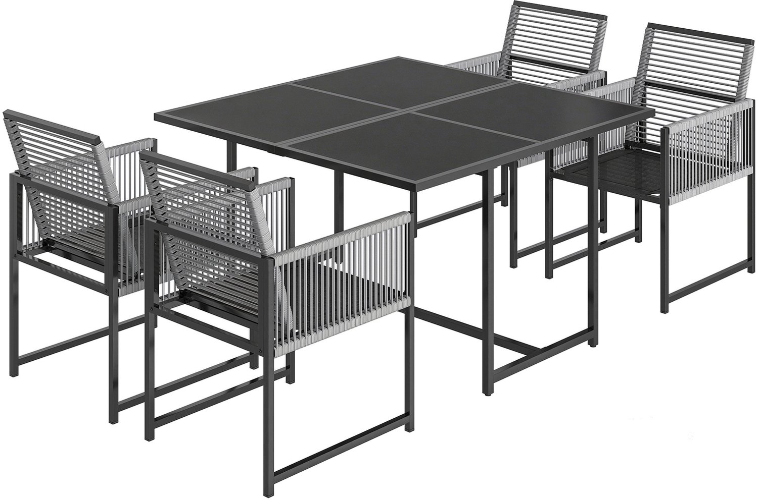 Sunona 5-delige tuinset - Met 4 inklapbare tuinstoelen en glazen tuintafel - 120 x 120 x 72 cm - Lichtgrijs