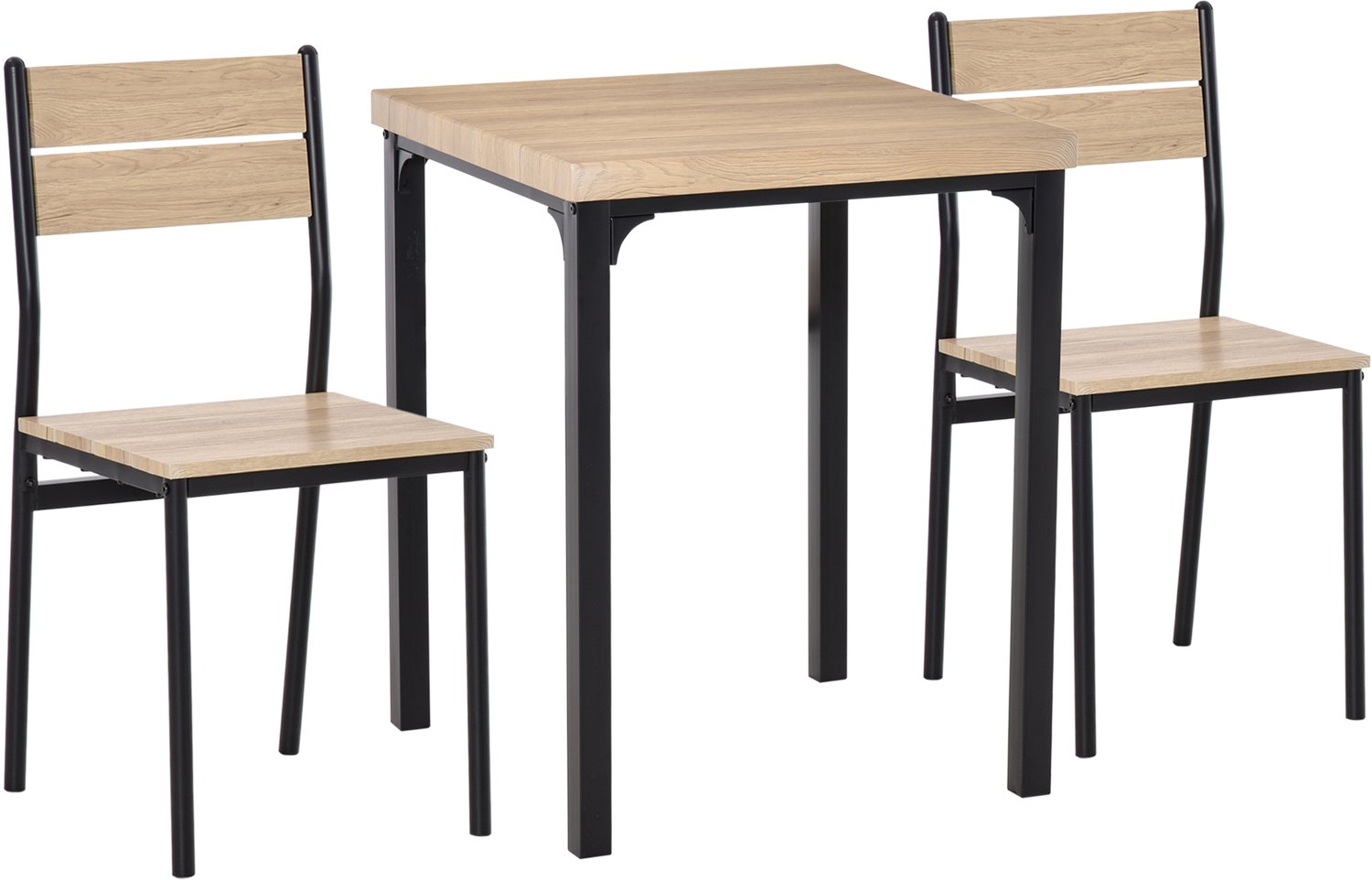 Homona Eettafelset - 3-delig - Met tafel en 2 stoelen - Van MDF en metaal - 60 x 60 x 76 cm - Houtlook/Zwart Bruin