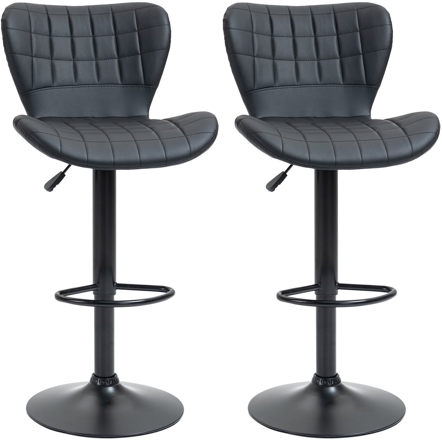 Homona Barkrukken - Set van 2 - Draaibaar en in hoogte verstelbaar - Met voetsteun - Kunstleer - 47 x 51,5 x 89-109 cm - Zwart