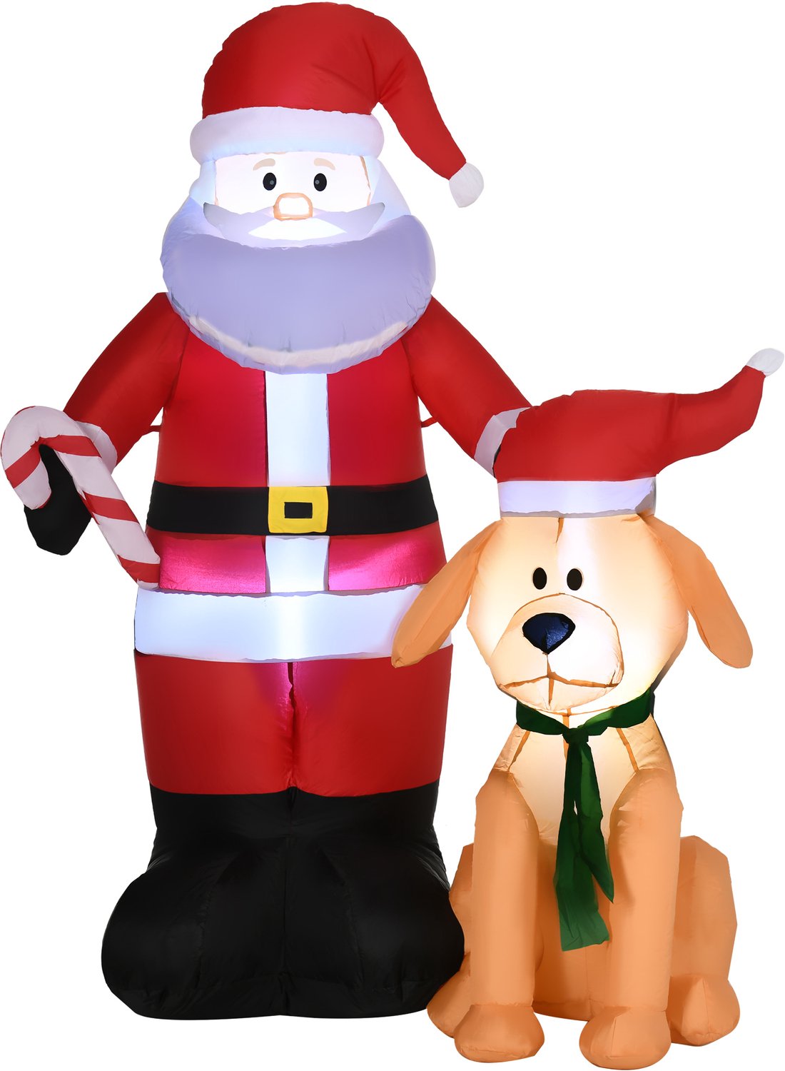 Sunona Opblaasbare kerstman met hond - Met ledverlichting en elektrische pomp - 117 x 80 x 157 cm - Rood