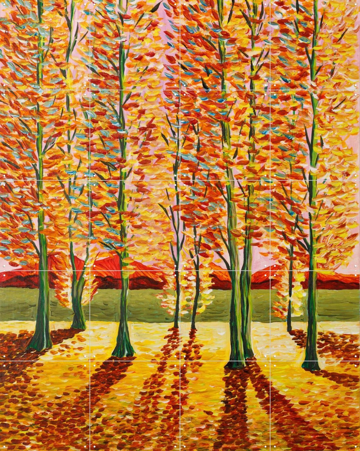 IXXI Autumn Trees, Zurab Dariali - 80 x 100 cm - Grote wanddecoratie en posters - Kwaststreken, Abstract, Olieverf, Impressionisme, Woonkamer Bruin / Oranje