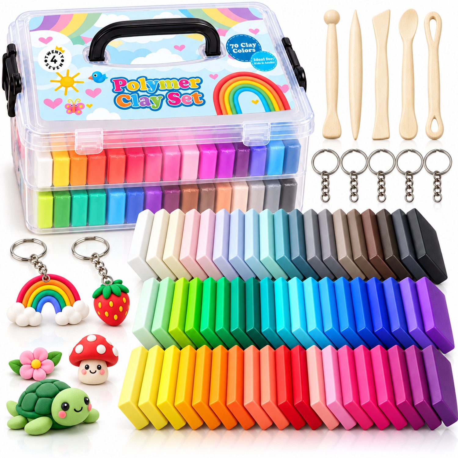Twenty4seven® Polymeer Klei Set - 70 Kleuren - Boetseerklei om Sieraden te Maken - Knutselpakket voor Kinderen en Volwassenen - Cadeau voor Meisjes en Jongens vanaf 5 Jaar