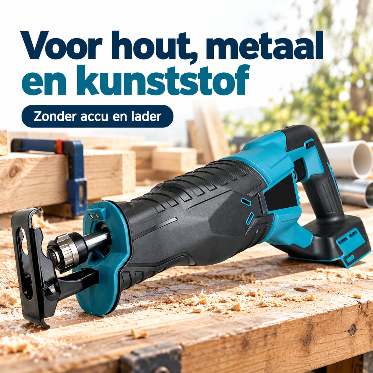 Accu Reciprozaag – Zonder Accu en Lader – Voor Hout, Metaal en Kunststof – LED-Werklicht