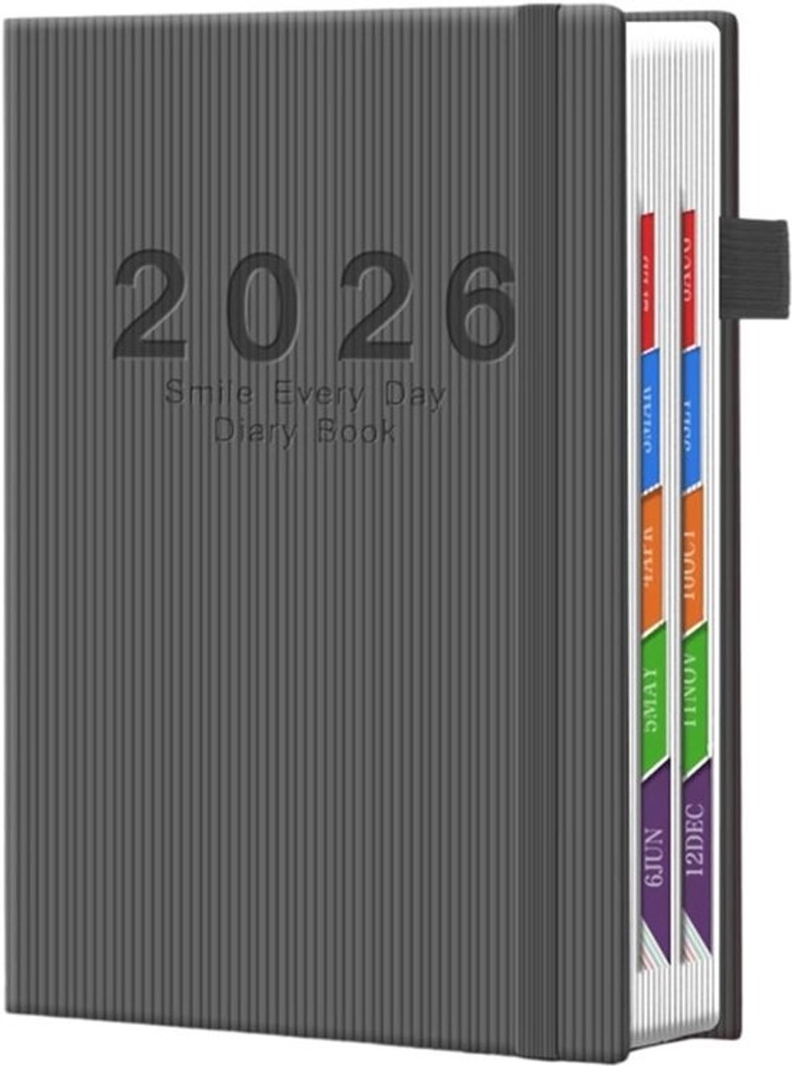 Jaarplanner 2026 - Agenda voor notities - Taken plannen - Met tabbladen - 23 x 16 cm - Grijs