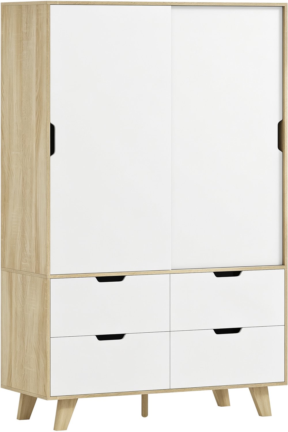 TEKROA® Kledingkasten - Moderne slaapkamerkast met - schuifdeuren - kledingroede - verstelbare planken en 4 lades – wit
