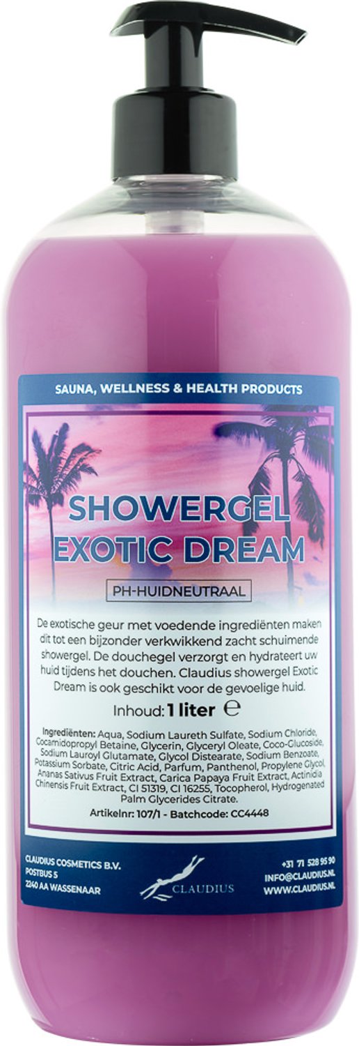 Claudius Douchegel Exotic Dream 1 liter met gratis zwarte pomp - showergel - navulling - voordeelverpakking