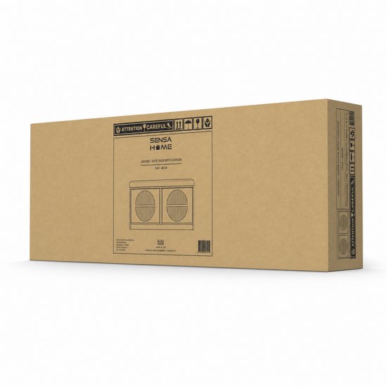 Kartonnen doos voor SensaHome Japandi schoenenbank van 98 cm in eikenlook met kussen.