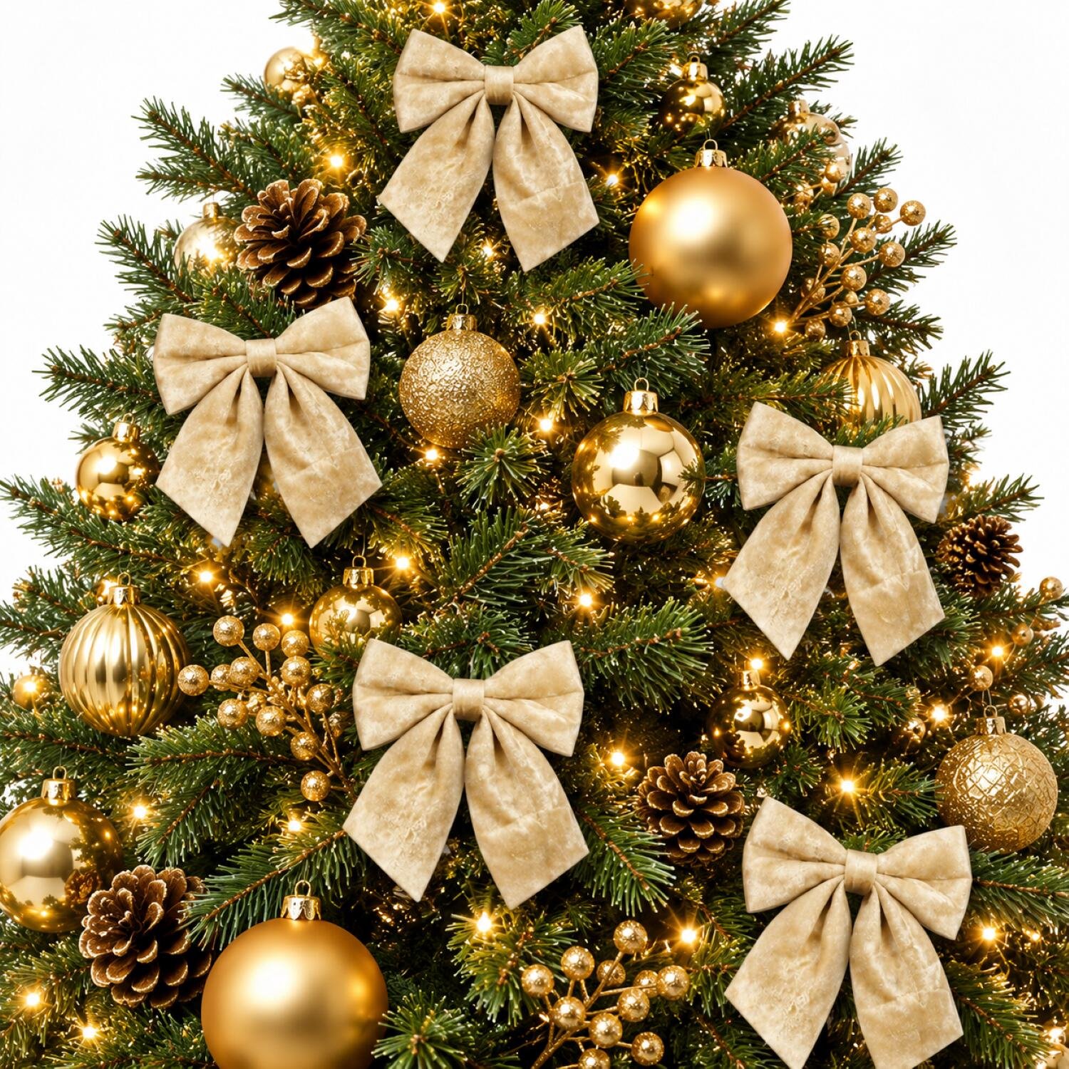 House of Seasons Kerst ornamenten strikken - 12x st - champagne - 12 x 13 cm - kerstboomstrikjes