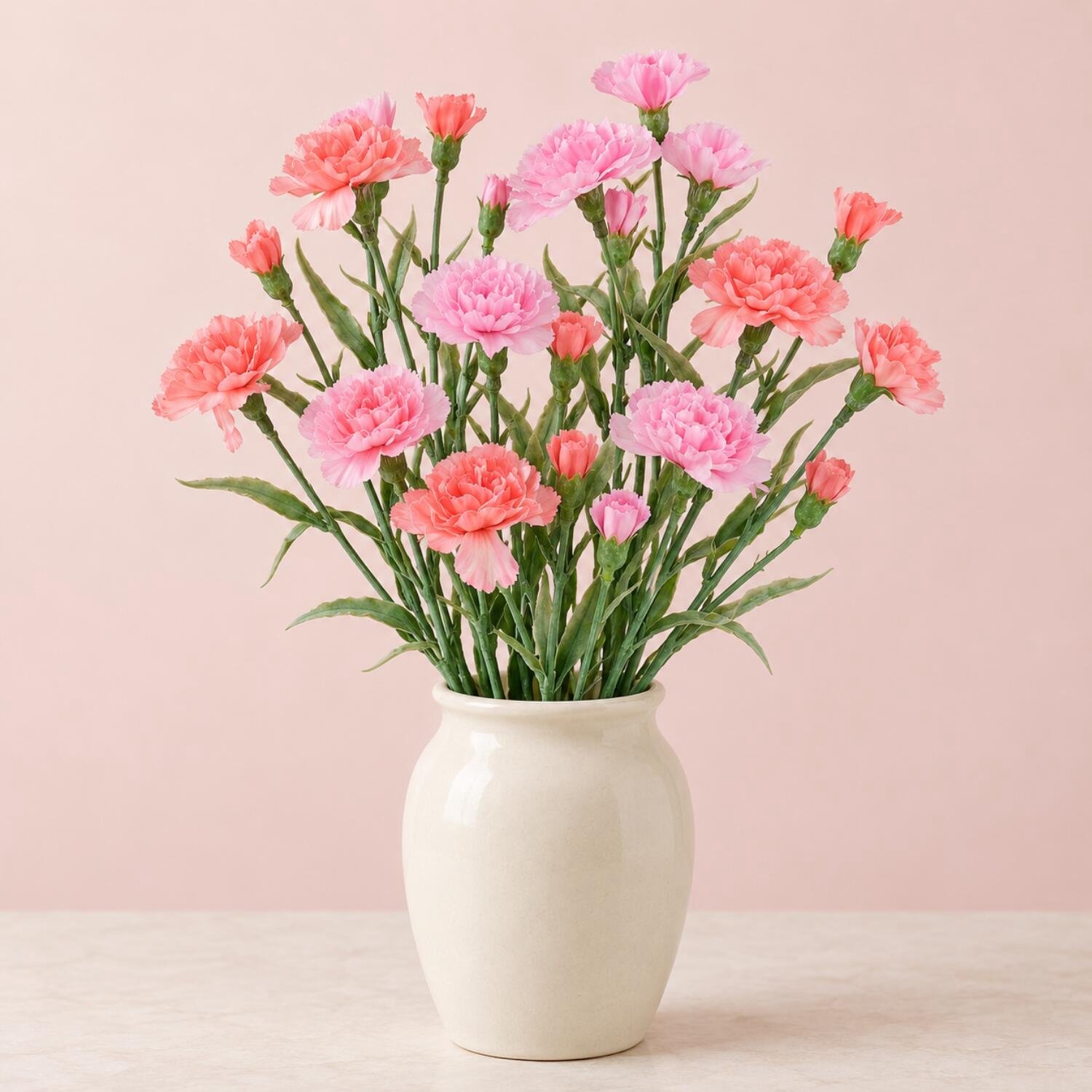 Mica Decorations Boeket Kunstbloemen - Anjers - H71 cm - in 2 kleuren roze mix - 4x stelen - met kleine bloemetjes en bladeren