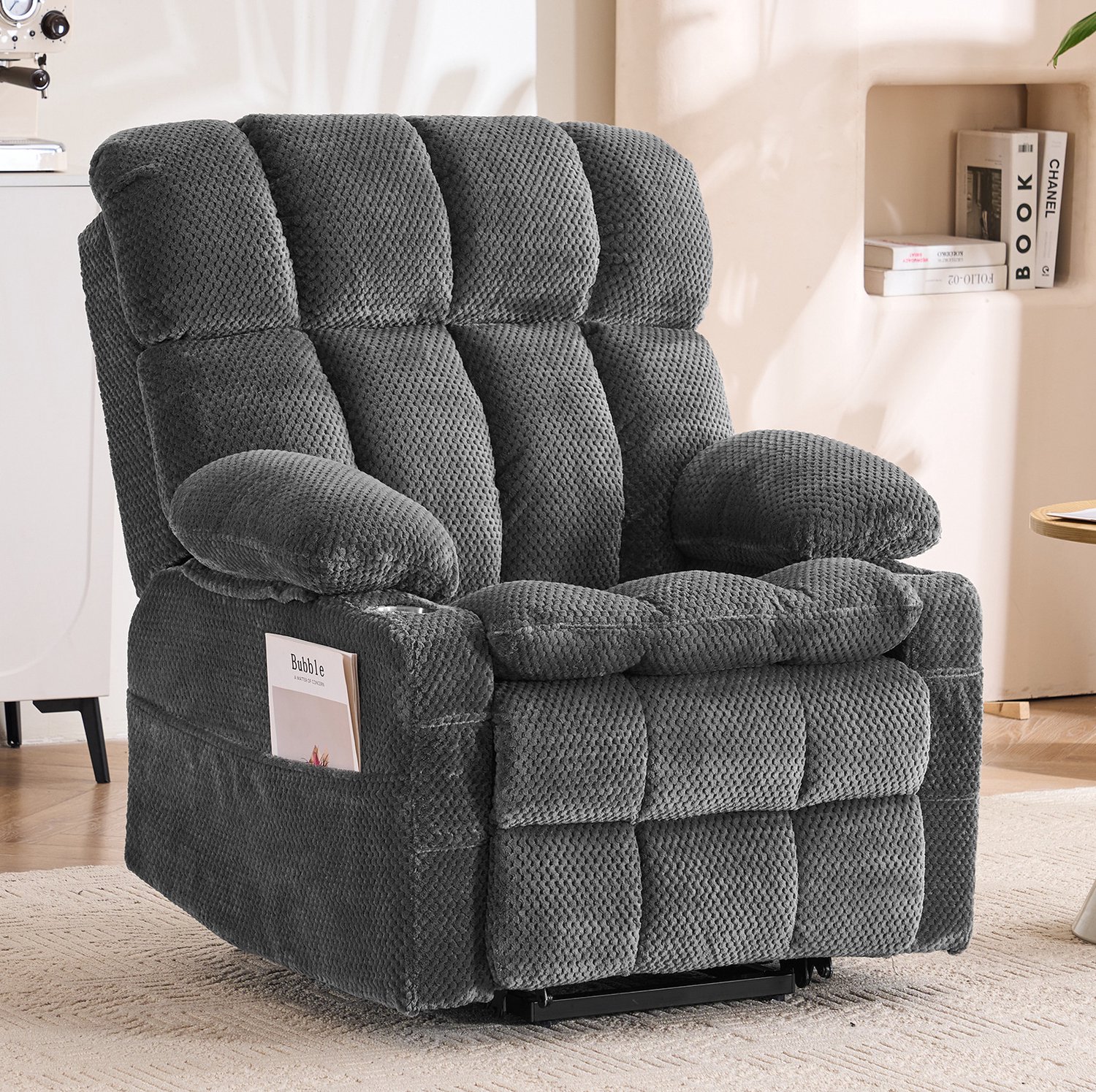 COVREO Elektrische relaxfauteuil met opsta-functie – Massagestoel met verwarming – TV-stoel voor woonkamer en lezen – 91x91x106,5 cm – Grijs