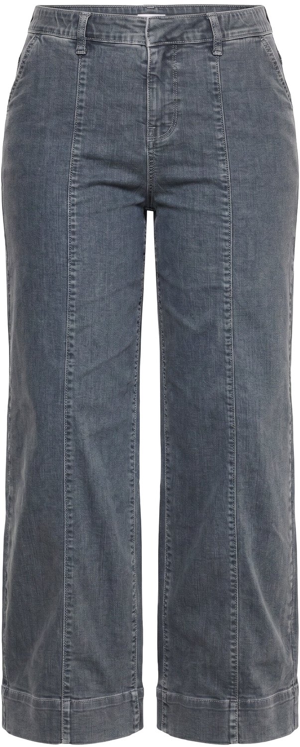 Ulla Popken - Dames - Jeans Mary persplooi wijde pijpen elastische tailleband - Grijs denim - Maat 42