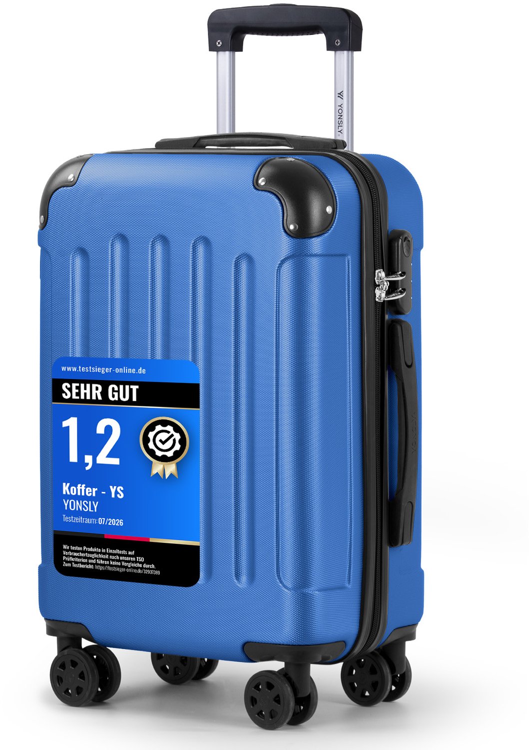 YONSLY Handbagage Koffer - 55cm - 40 L - Cijferslot- 360° Draaibare Wielen - Saffierblauw