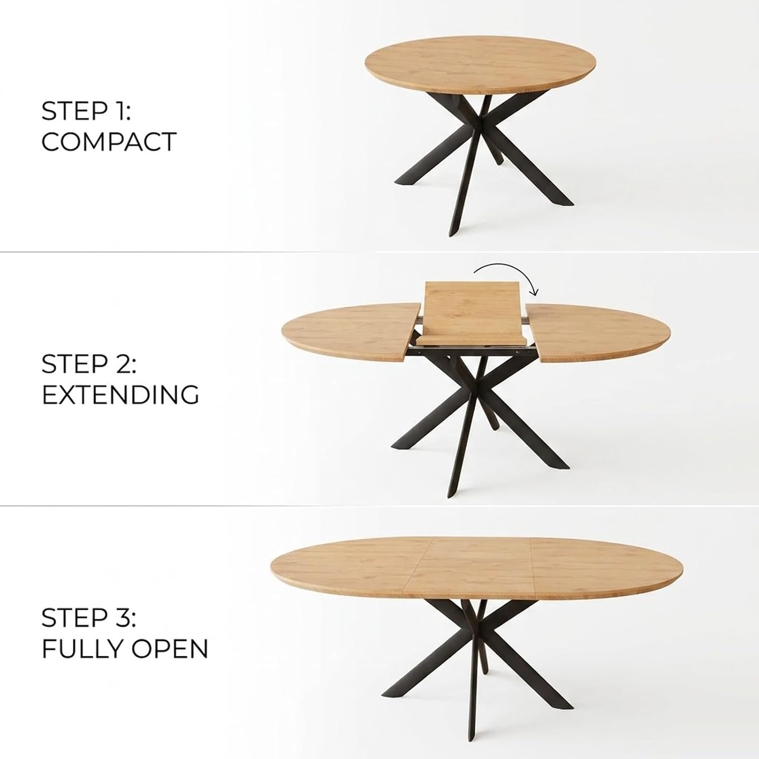 Uitschuifbare Eettafel met 6 Beige Fluwelen Eetkamerstoelen – Moderne Eettafelset met MDF Tafelblad, Metalen Spinpoten en Verlengbaar Tafelblad van 110 tot 150 cm