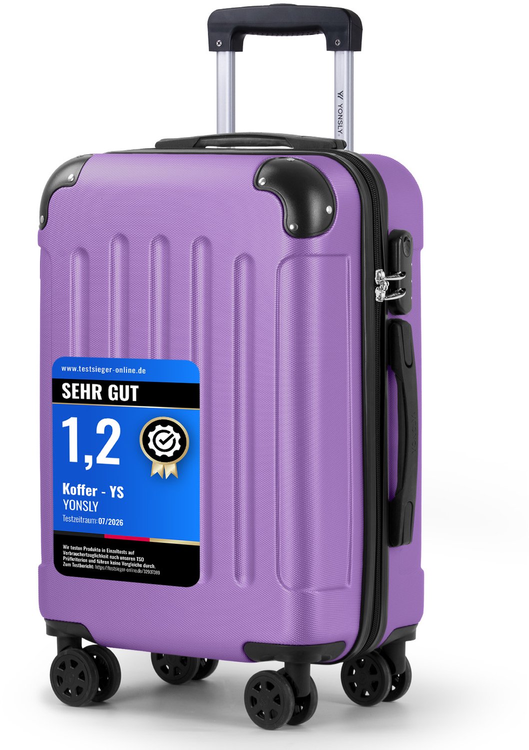 YONSLY Handbagage Koffer - 55cm - 40 L - Cijferslot- 360° Draaibare Wielen - Paars