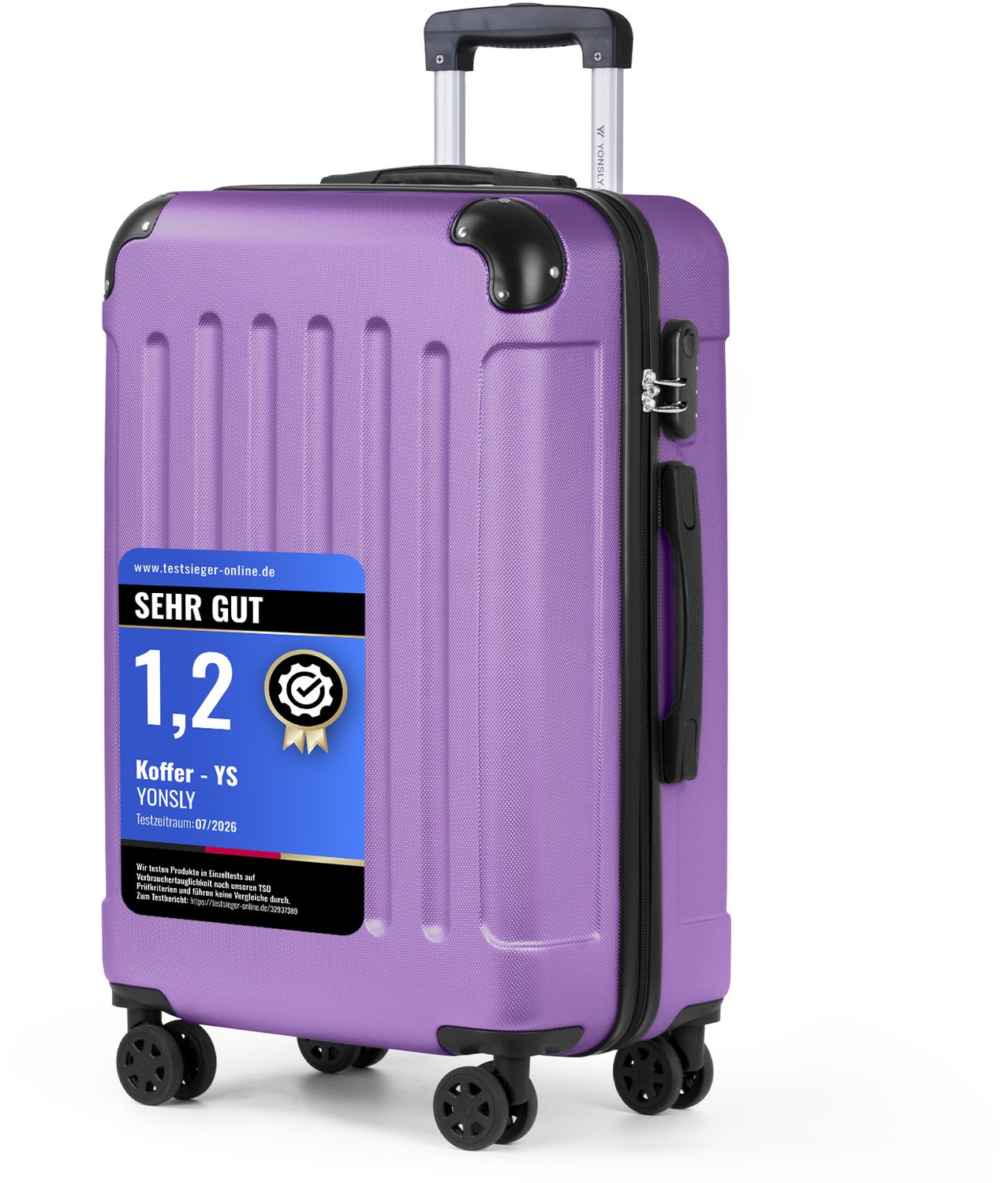 YONSLY Handbagage Koffer - 66cm - 66 L - Cijferslot- 360° Draaibare Wielen - Trolley- 66 x 43 x 29 cm - Paars