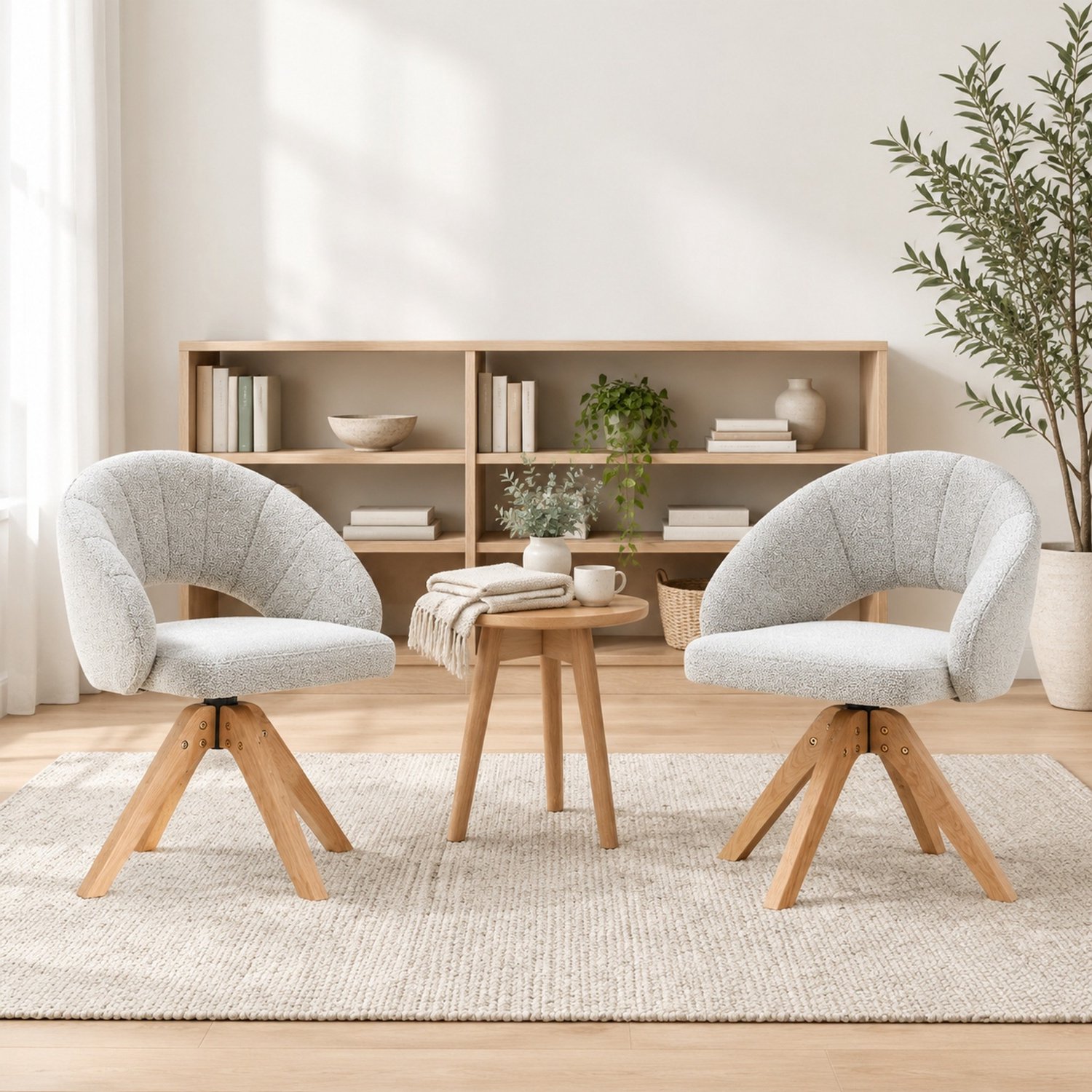 CHICFURN Eetkamerstoel - Draaibaar 360 graden - Houten poten - Lichtgrijs