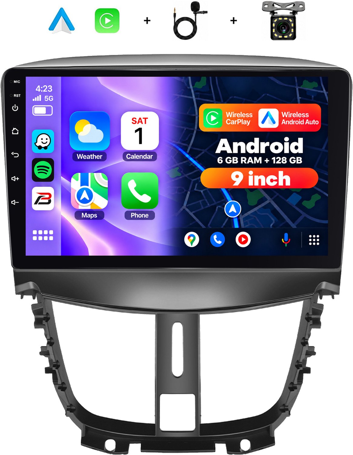 Boscer 2 Din Android 15 Autoradio - Geschikt voor Peugeot 207 (2009-2013) - Draadloos Apple Carplay & Android Auto - 6+128GB - 9 Inch HD IPS Touchscreen - GPS Navigatie - WIFI, Bluetooth & USB - Achteruitrijcamera & Microfoon