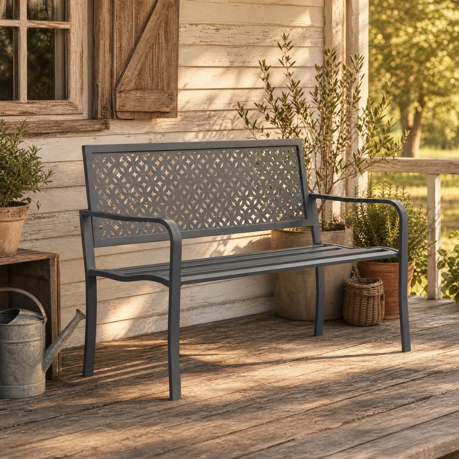 CHICFURN Tuinbank - 2-zits - Met armleuningen - Donkergrijs