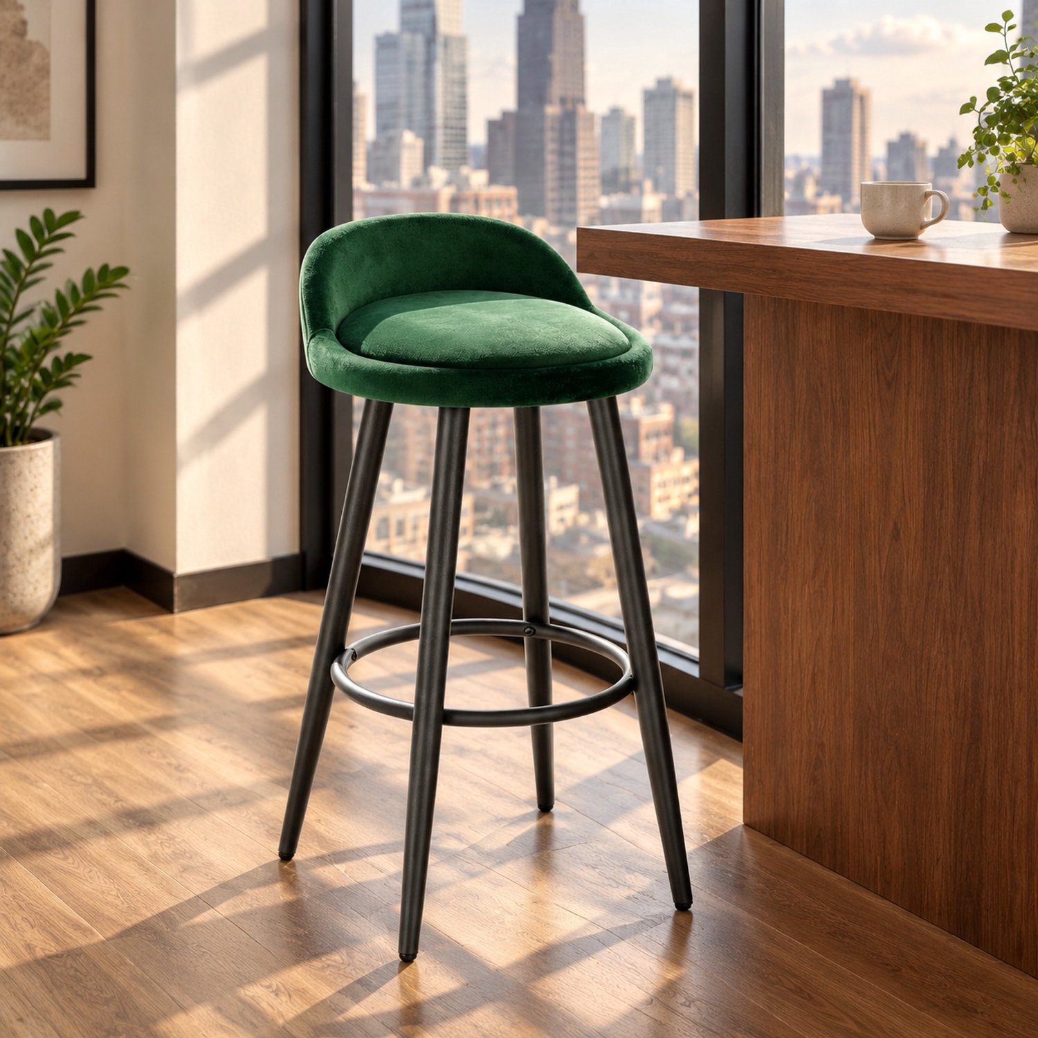 CHICFURN Barkruk - Volwassenen - Voetsteun - Rugleuning - Donkergroen