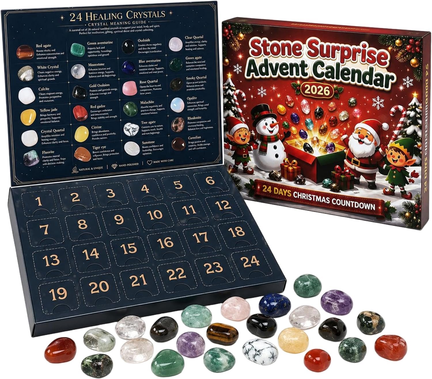 Kristallen adventskalender – 24 natuurlijke edelstenen – Kerstadventskalender