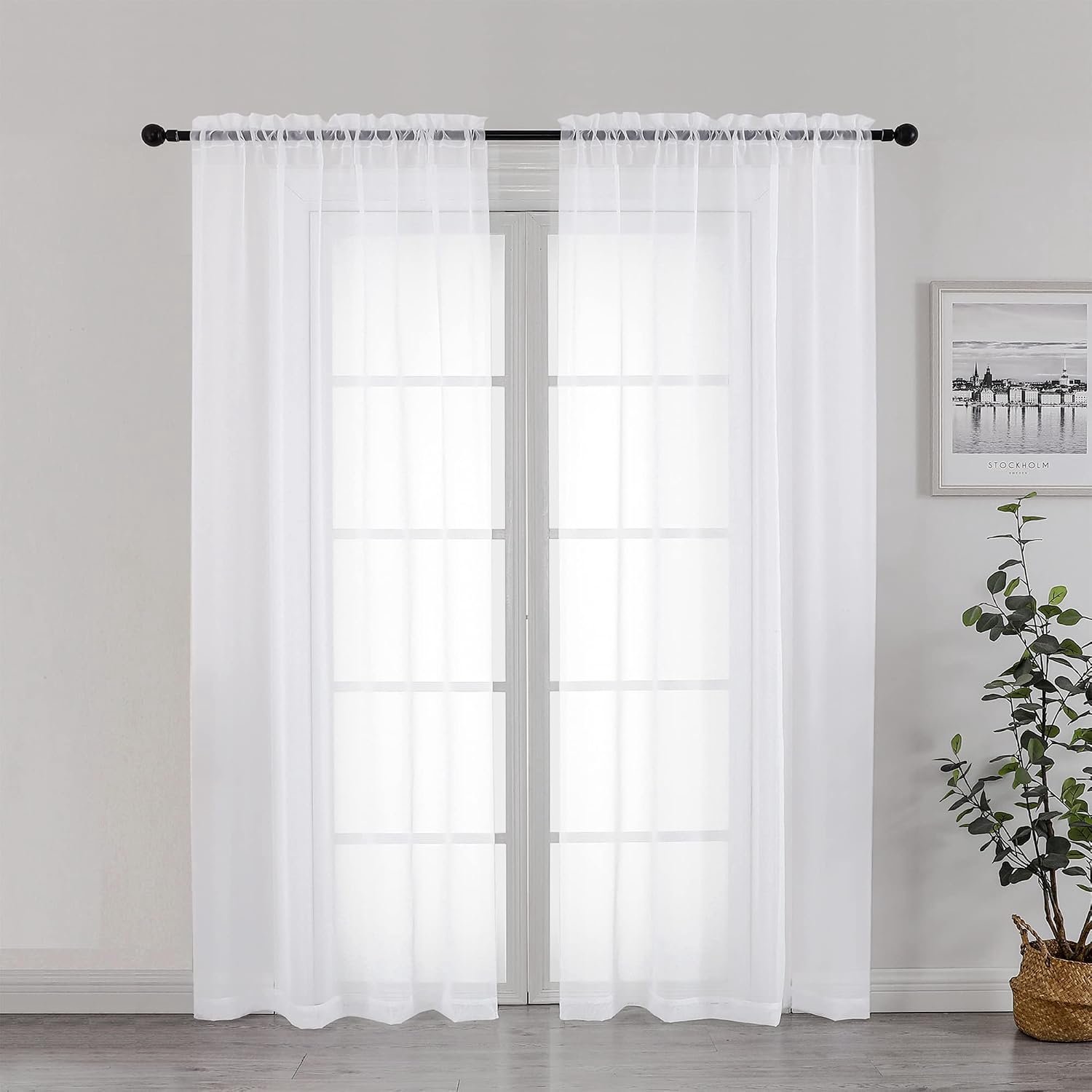 Gordijnen 183 cm - Witte doorschijnende voile - Lichtfilterend - Voor Franse deur, slaapkamer en woonkamer - Vemera