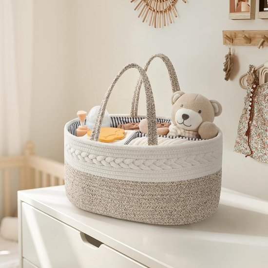 Kraammand - Baby Mand - Met drie vakken - Babyshower - Kraamcadeau meisje ofjongen - Mooi, praktisch en overzichtelijk - Wit en bruin — afbeelding 3