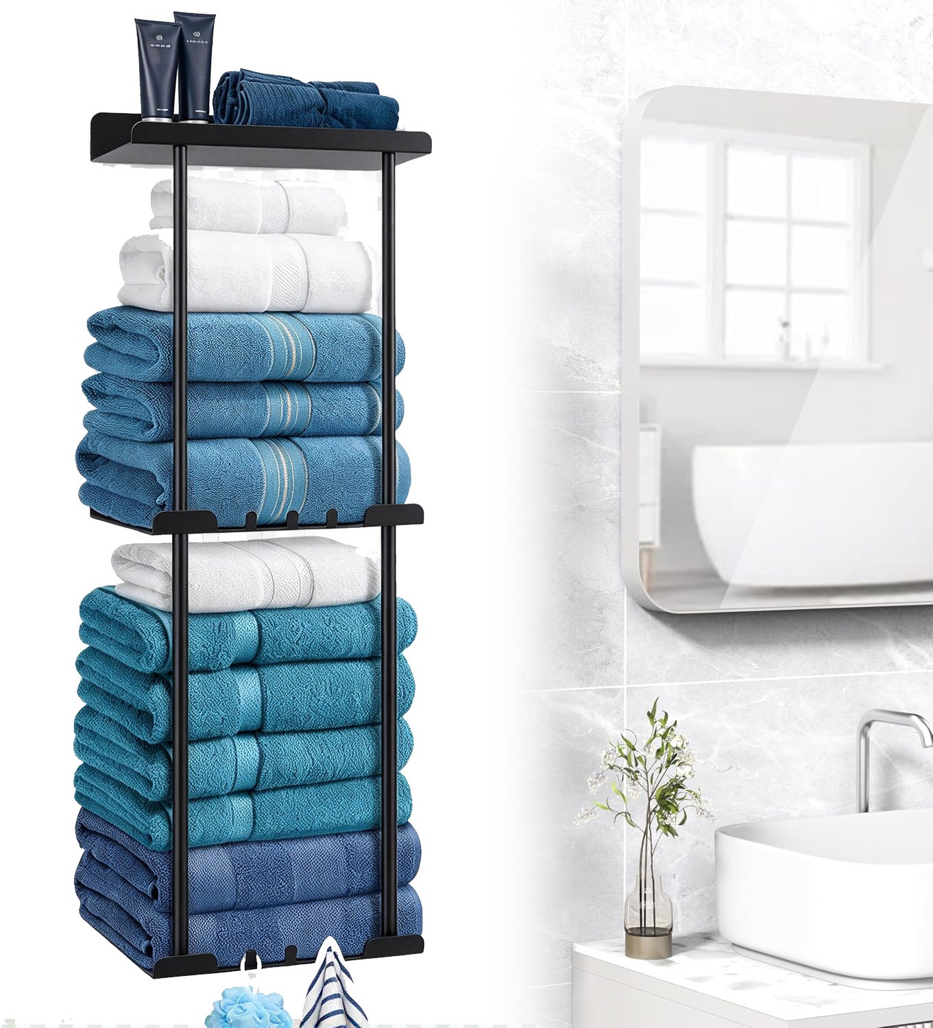 Handdoekenrek Voor De Badkamer - Handdoekenrek Voor Aan De Muur Met 3 Niveaus - Wandrek Voor Opgerolde Handdoeken