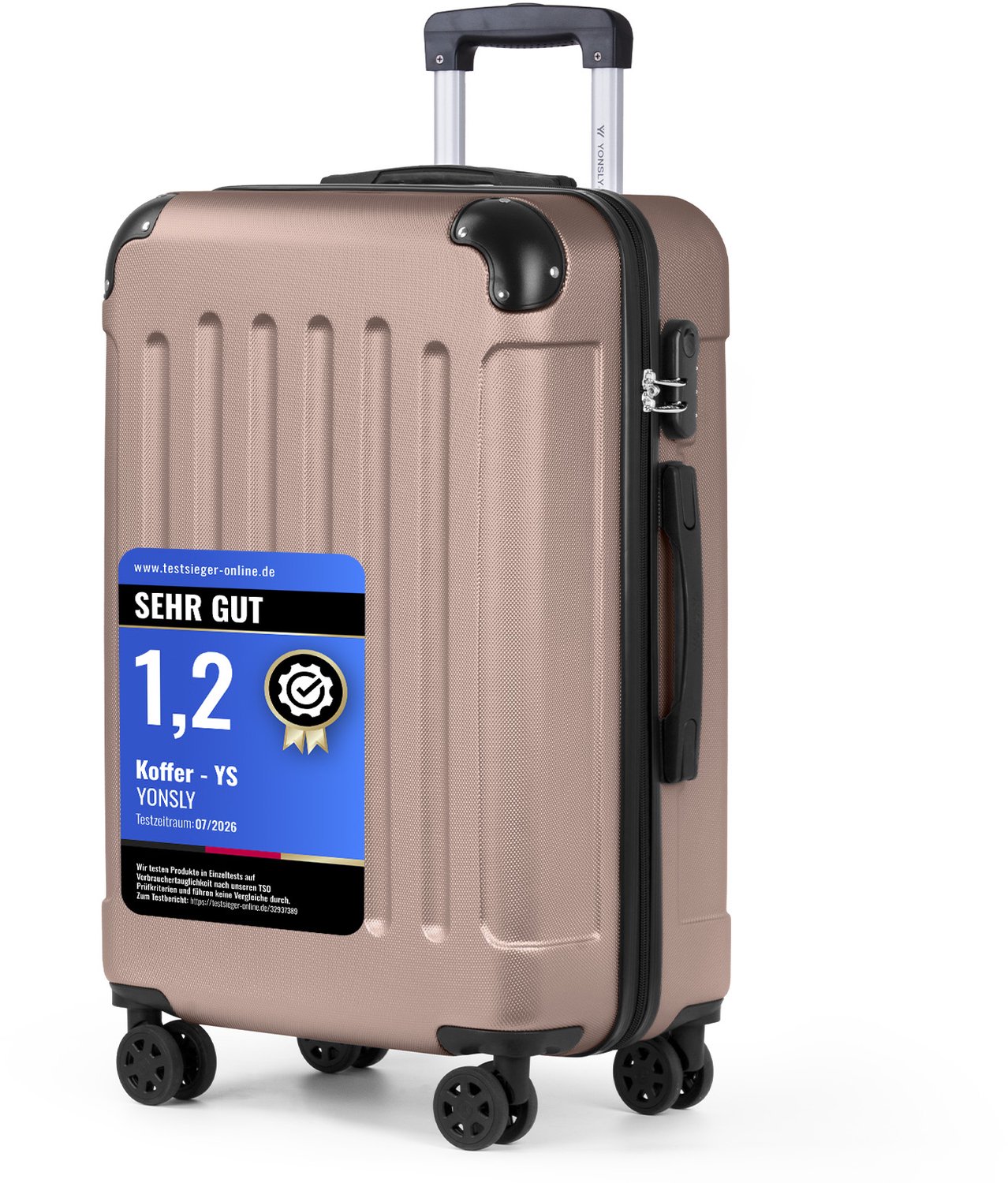 YONSLY Handbagage Koffer - 66cm - 66 L - Cijferslot- 360° Draaibare Wielen - Trolley- 66 x 43 x 26 cm - Champagne