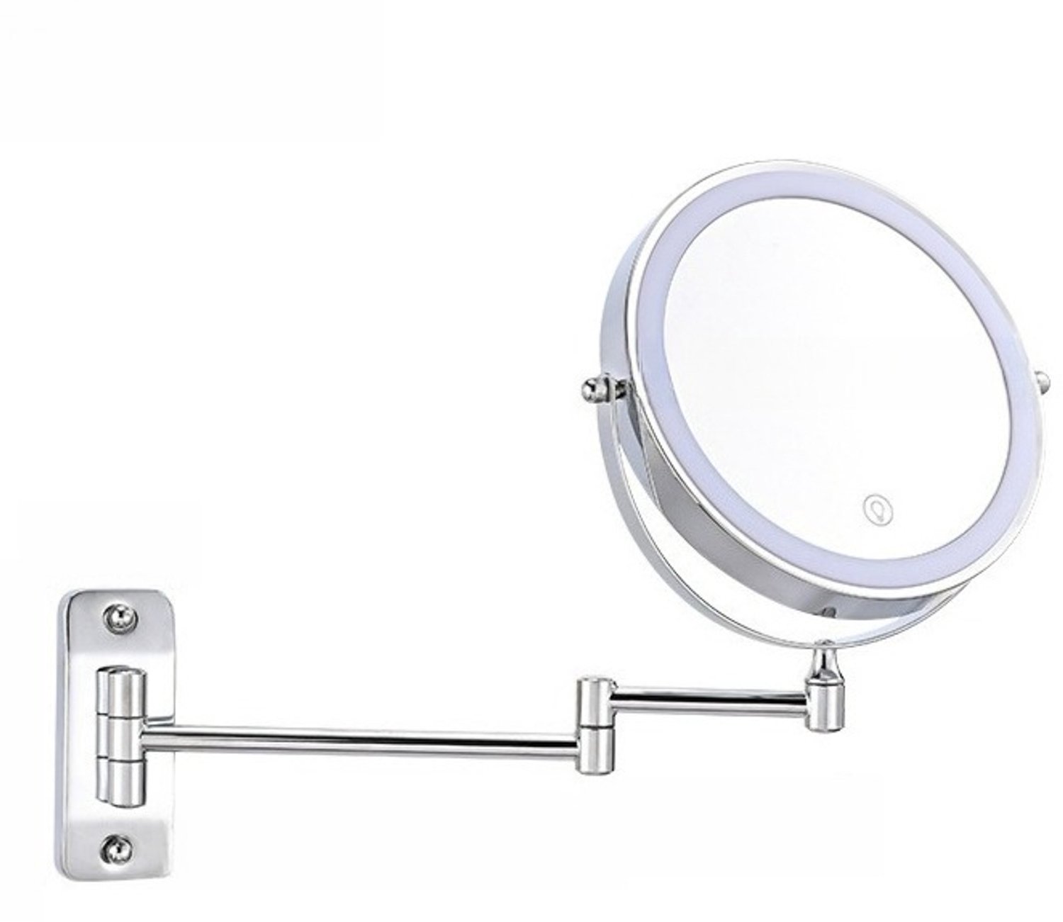 Verlichte Make-Upspiegel – 1x/10x Vergroting – Wandmontage – Oplaadbaar – Dimbare Scheerspiegel – 360° Draaibaar – Zilver