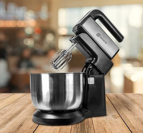 Elektrische handmixer met roterende kom van staal, 3 liter, ledlicht 300 W en 5 instelbare snelheden, garde en kneedhaak — afbeelding 5