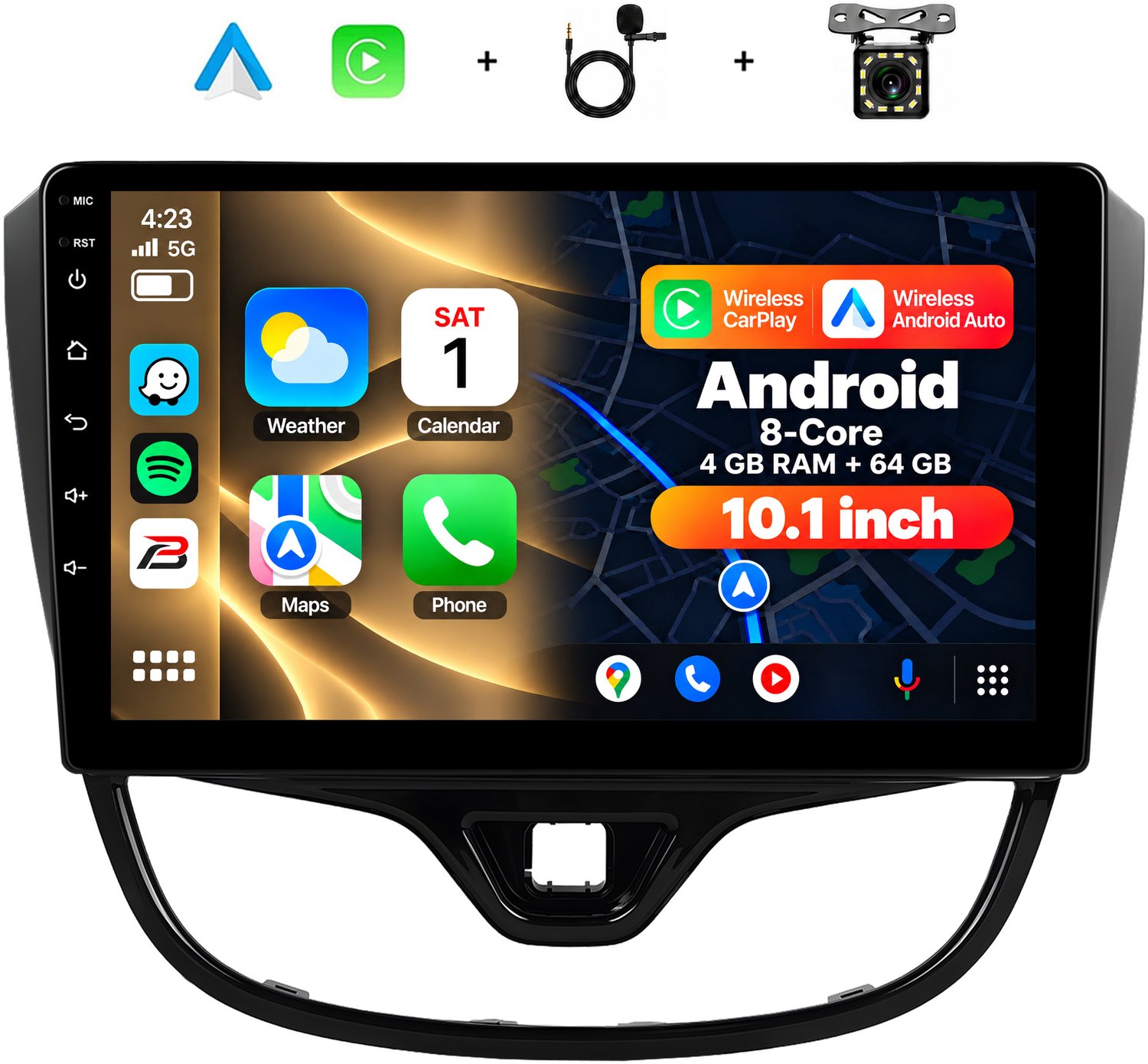 Boscer Autoradio - Geschikt voor Opel Karl (2017-2020) - Android 15 - 8-Core Snapdragon 4+64GB - 9 Inch HD Touchscreen - Interne Koeling - Apple CarPlay & Android Auto - GPS, WiFi, Bluetooth - Camera & Microfoon