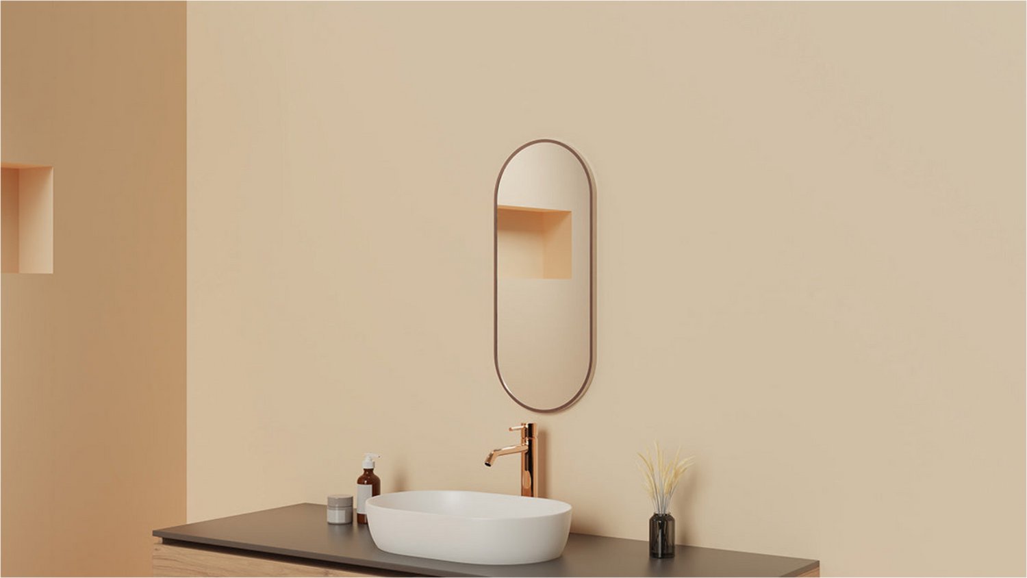 Wiesbaden Renk Spiegel met Lijst Ovaal 30 x 70 cm - Geborsteld Brons Koper