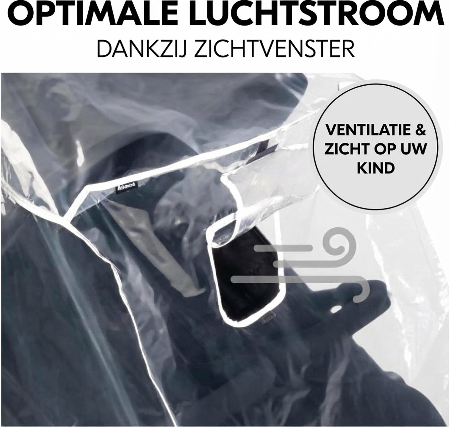 Livatto universele regenhoes voor duobuggy en dubbele kinderwagen, transparant met reflecterende rand en kijkvenster – foto 3
