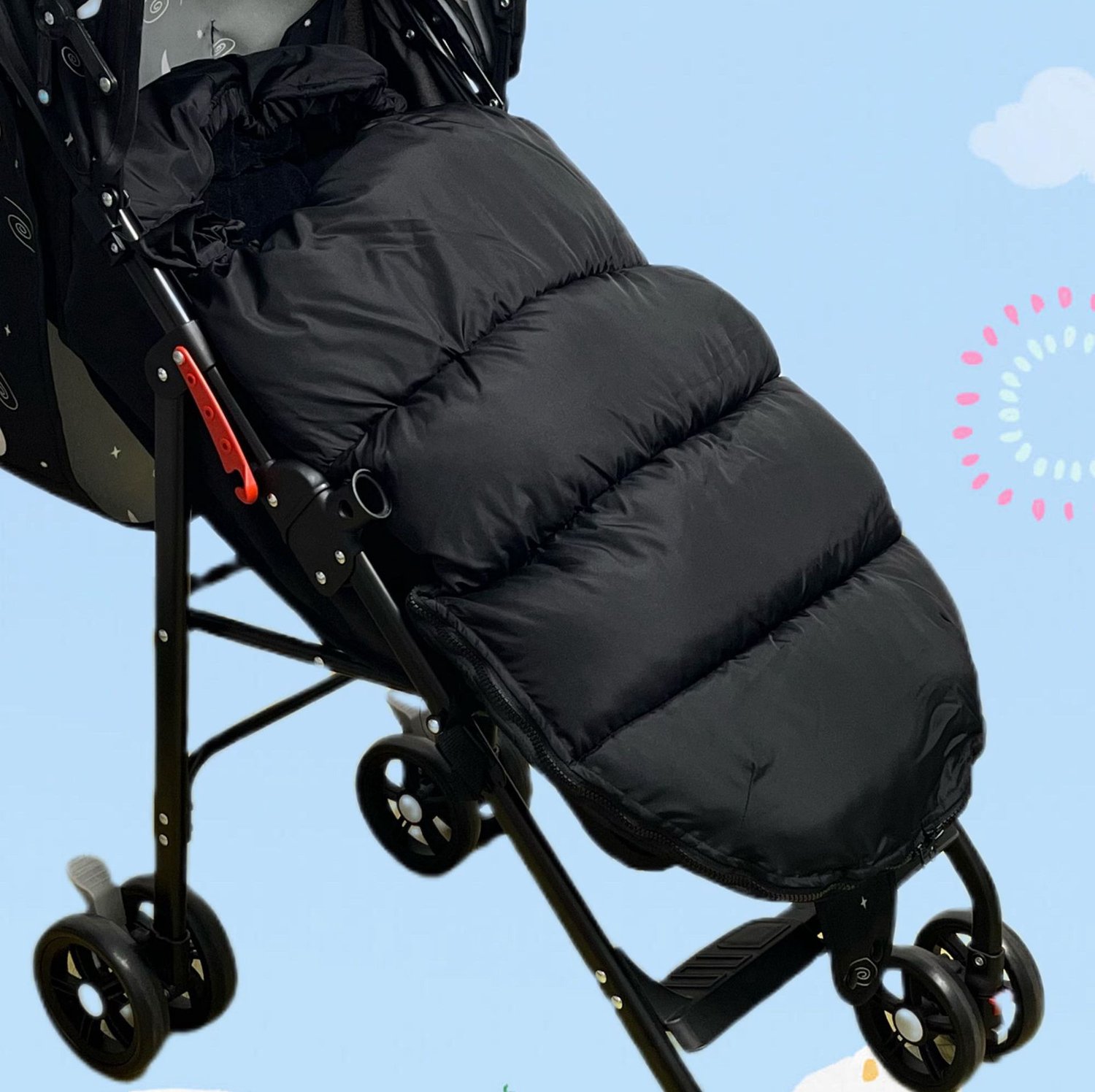 Warme voetenzakken voor de kinderwagen, groot formaat, universeel ontwerp, comfortabel en warm, geschikt voor de meeste kinderwagens, verdikt ontwerp, zwart.