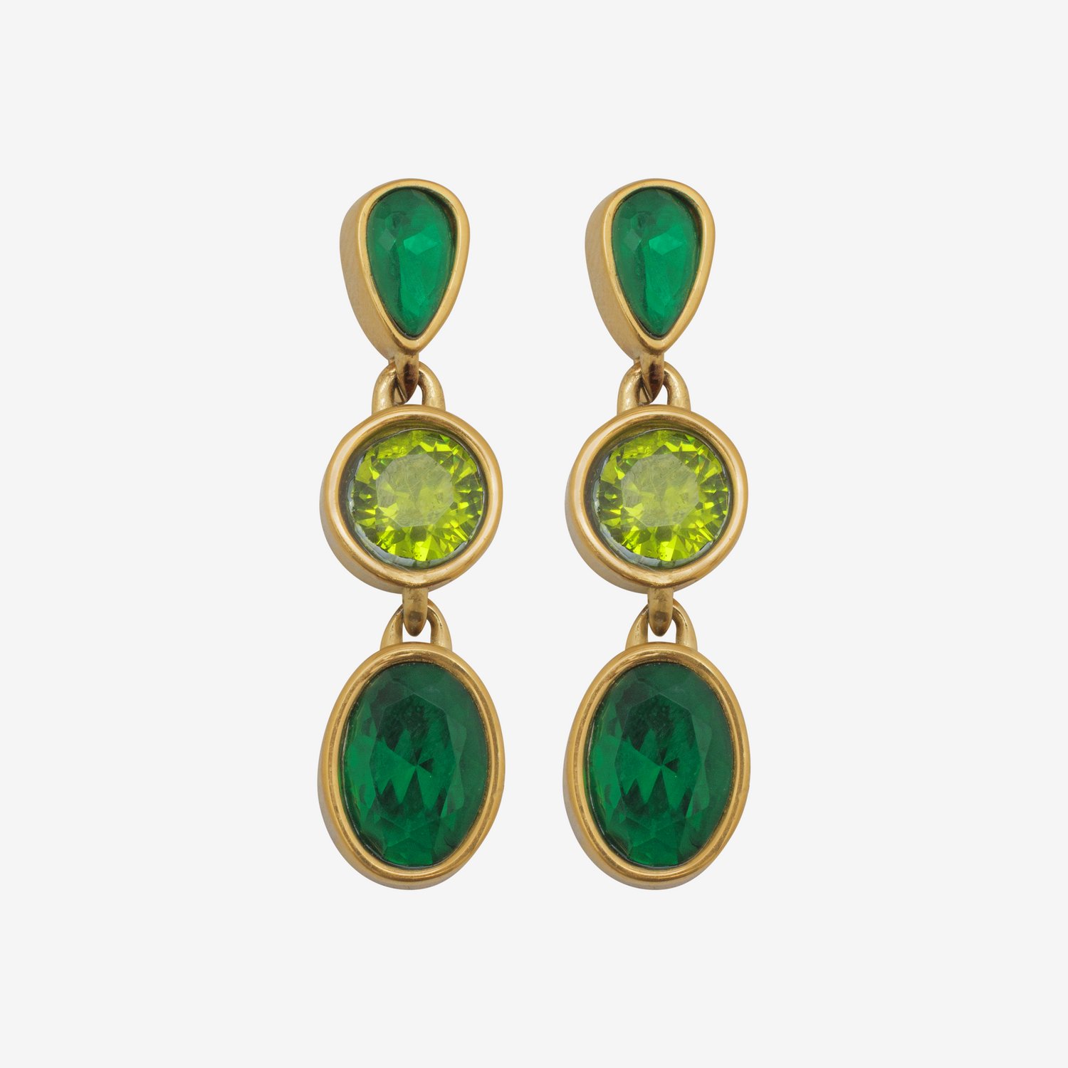 Essenza Mixed Green Stones Earrings Gold