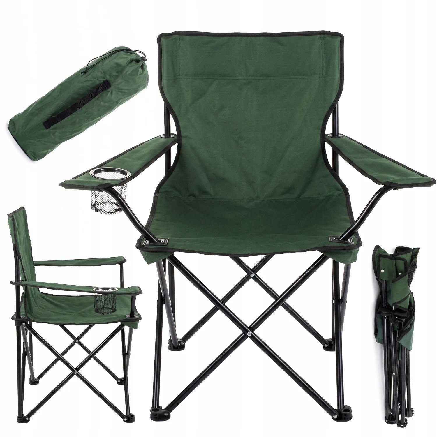 DPLUNIQ Campingstoel - Vissersstoel - Strandstoel - Stoel - Opvouwbaar - Bekerhouder - Draagtas - Lichtgewicht - Metaal - Groen