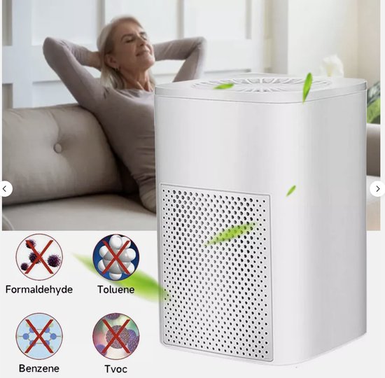 Luchtreiniger 13 x 13 x 19 cm met HEPA-filter en ionisator, wit ABS