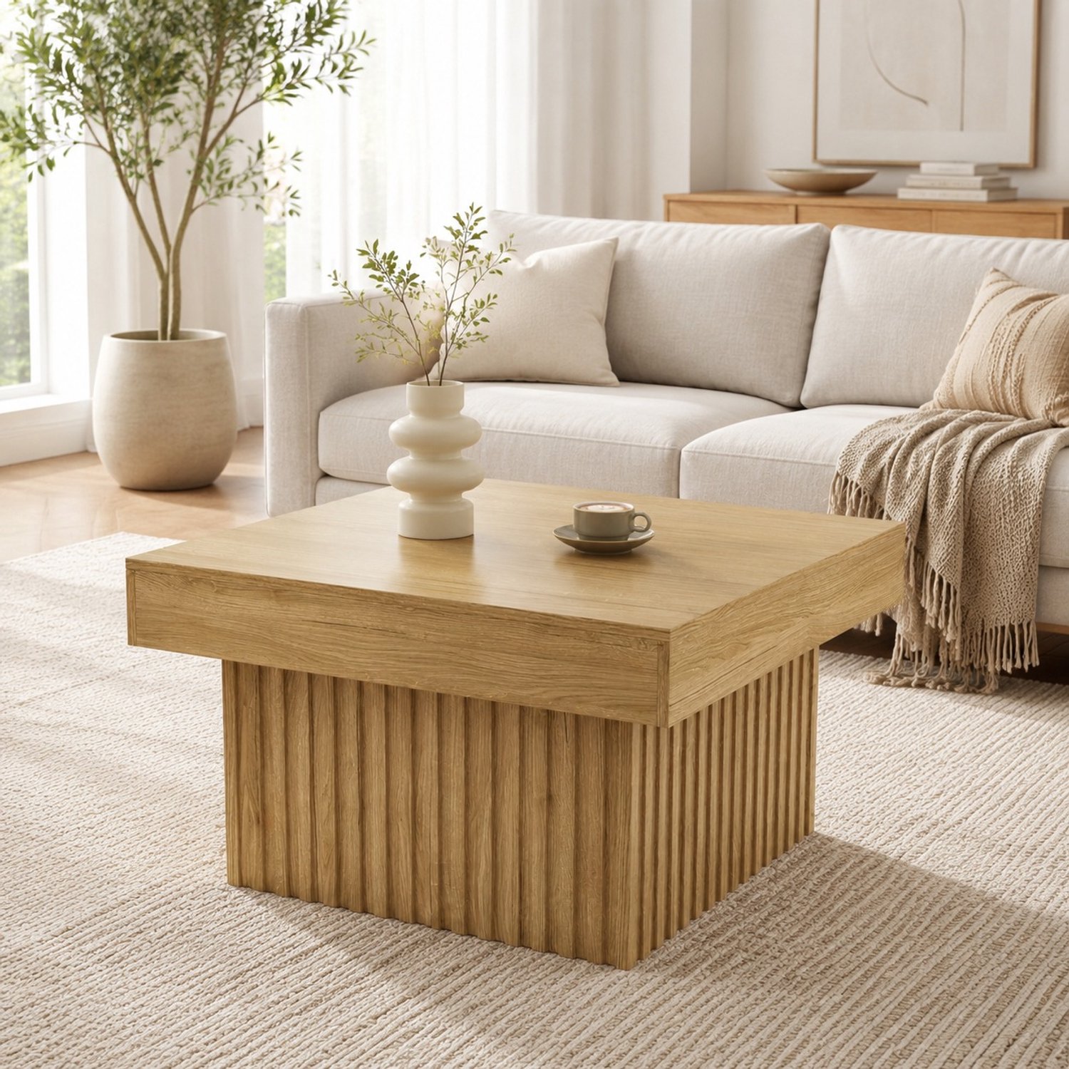 Maisentiel Salontafel 79 x 79 x 46 cm - vierkant, MDF en spaanplaat - naturel