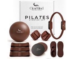 ClearMind® Pilates Set 11-Delig – Pilates Ring, Bal, Sliders, 3 Weerstandsbanden, Enkel- en Polsgewichten & Antislip Sokken – Complete Thuis Workout Set – Core & Full Body – Chocolade Bruin